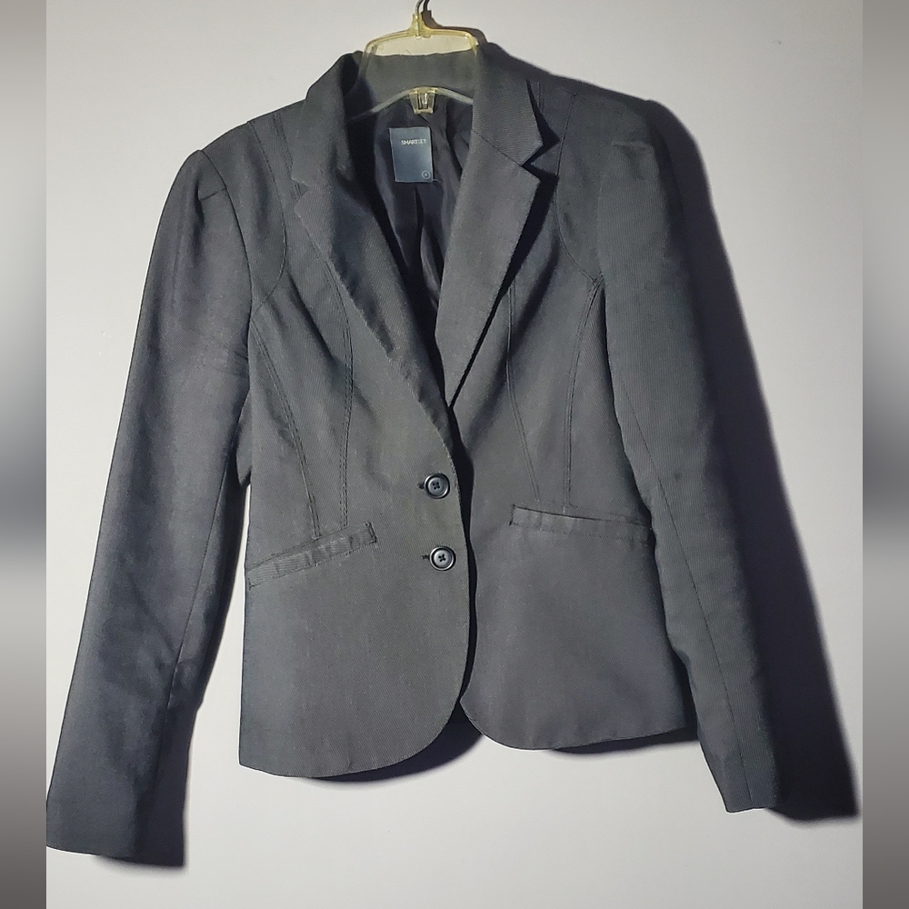 Size 8 Smartset Women's Gray Double Button Blazer With Built-in Shoulder Pads